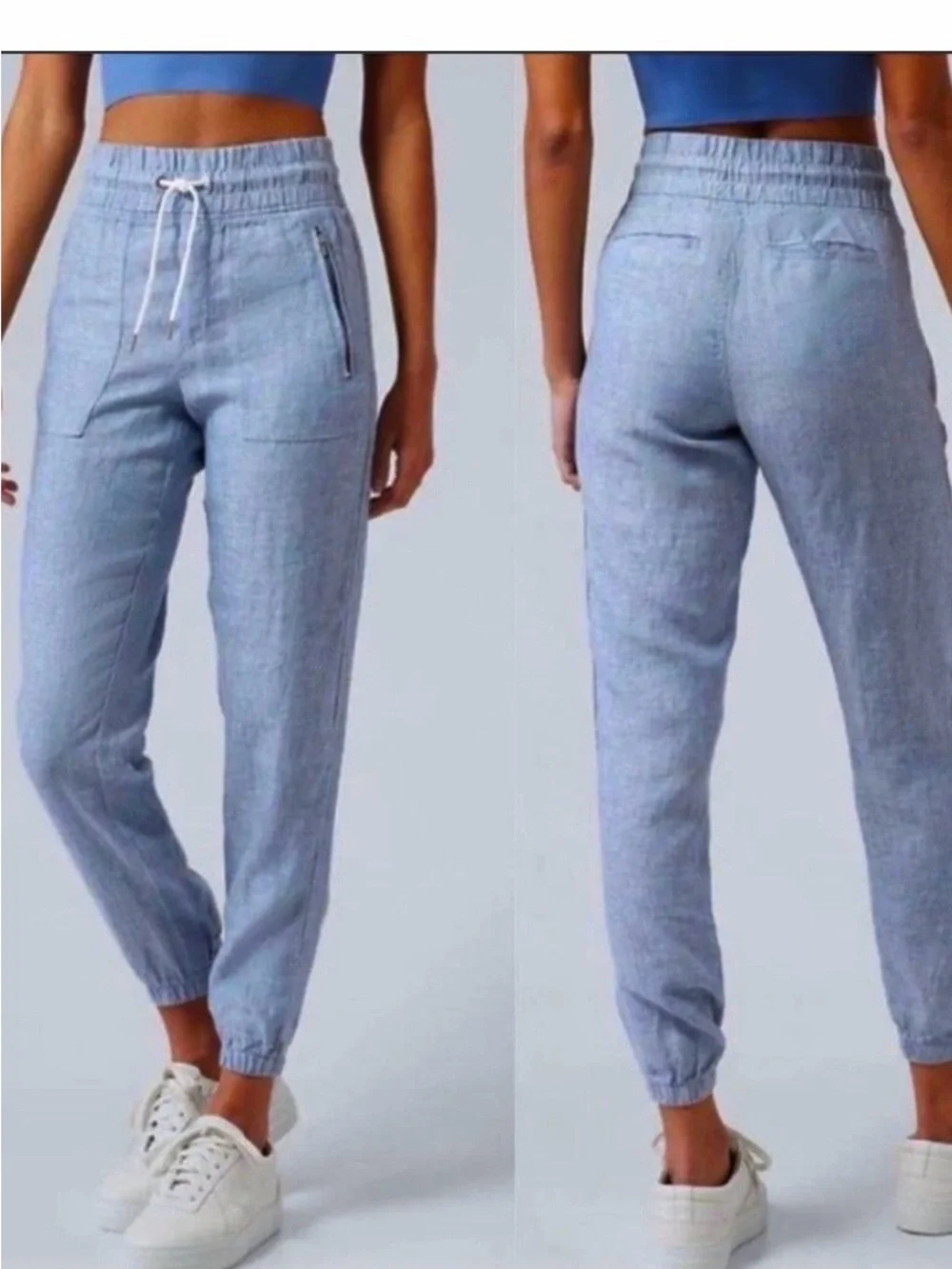 Athleta Cabo 100% Linen Joggers in Chambray Blue